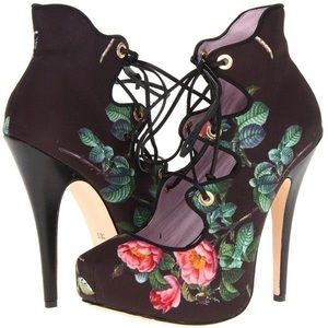 Vivienne Westwood Scarlet Lace Up floral Heels